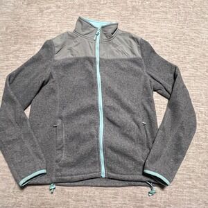 Prince & Fox Full Zip Fleece Jacket Gray Aqua Trim Women's Small S